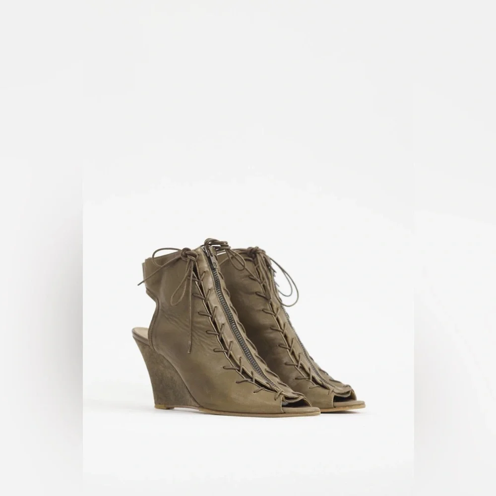 Acne Studios Leather Lace-Up Wedge Sandals Made in Italy Size 37 LNC